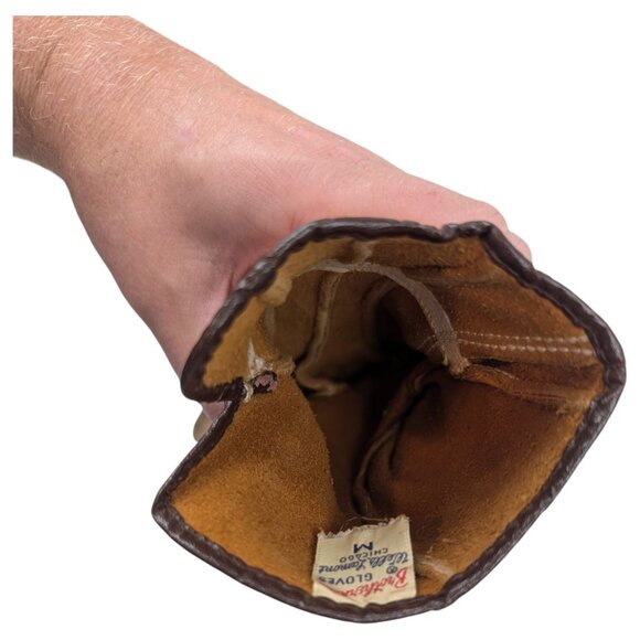 VTG Brotherhood Gloves by Wells Lamont Chicago 1694 Sz M Yellow Buckskin Leather - Picture 9 of 13